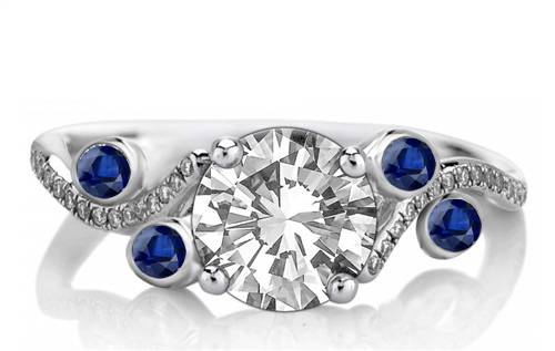 Blue Sapphire & Round Diamond Designer Vintage Ring P
