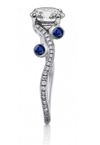 Blue Sapphire & Round Diamond Designer Vintage Ring W