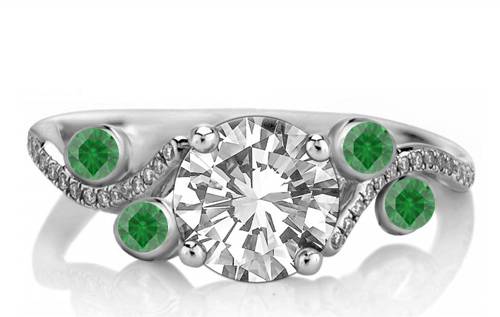 Emerald & Round Diamond Designer Vintage Ring P