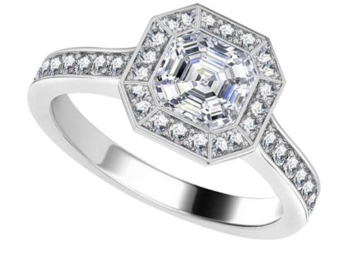 Octagonal Halo Asscher Diamond Shoulder Set Ring W