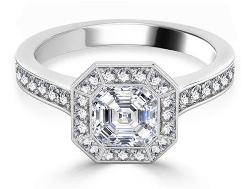 Octagonal Halo Asscher Diamond Shoulder Set Ring W