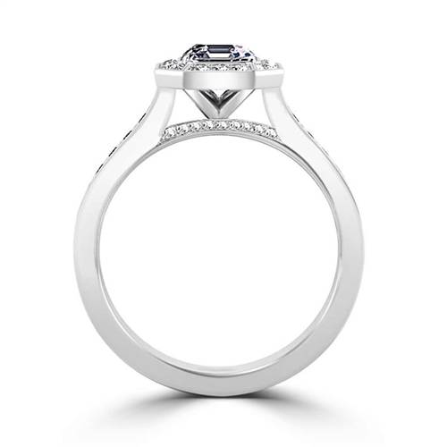 Octagonal Halo Asscher Diamond Shoulder Set Ring P