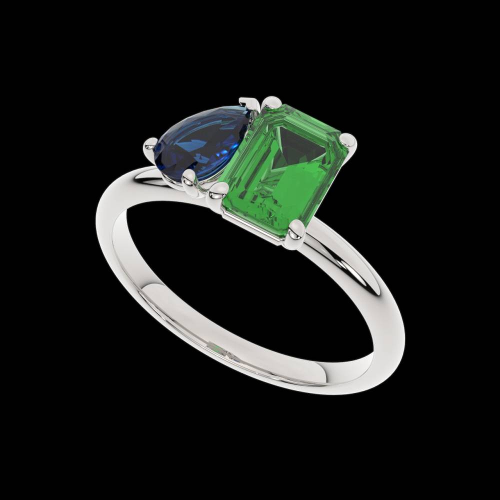 JULIET & I - Blue Sapphire and Green Emerald Two Stone Ring P