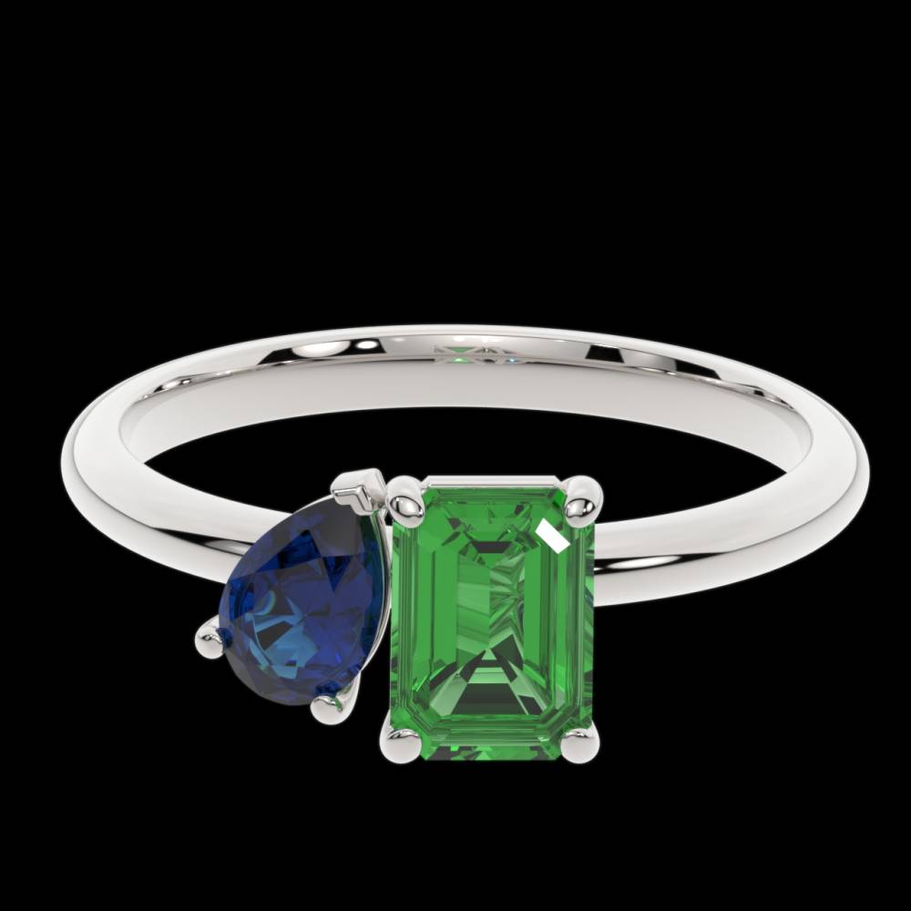 JULIET & I - Blue Sapphire and Green Emerald Two Stone Ring P