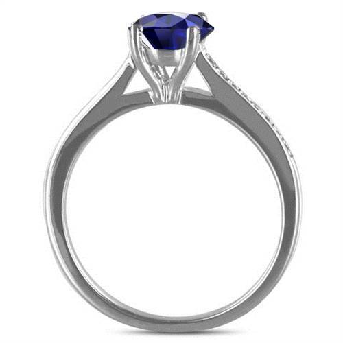 Oval Blue Sapphire & Shoulder Set Ring P