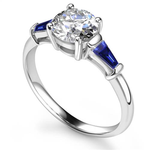 Round Diamond & Blue Sapphire Trilogy Ring W