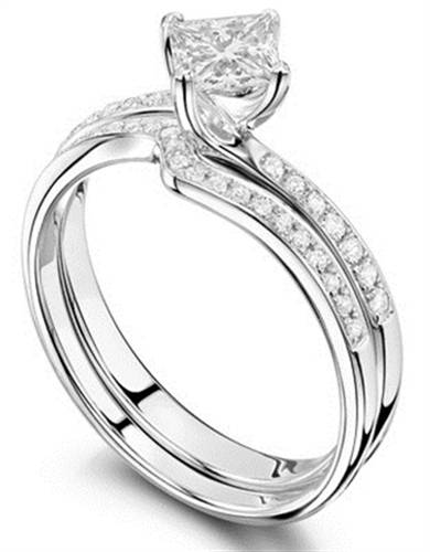 Princess Diamond Shoulder Set Ring With Matching Band P
