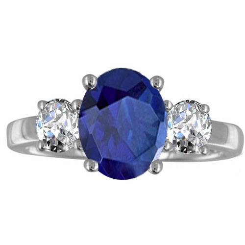 Oval Blue Sapphire & Diamond Trilogy Ring W