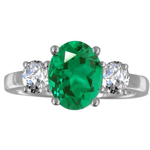 Oval Emerald & Diamond Trilogy Ring
 W