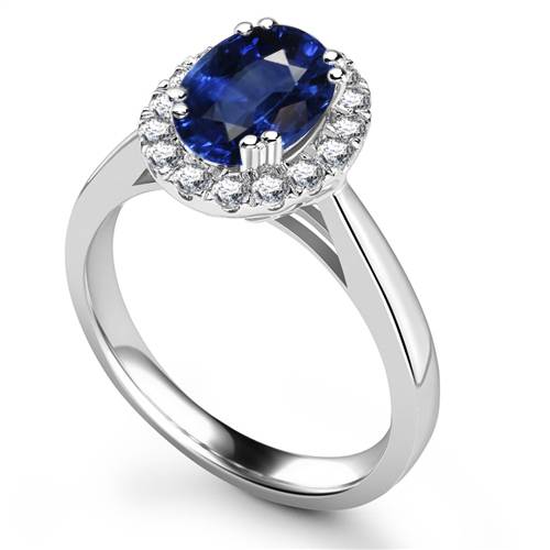 Oval Blue Sapphire & Diamond Halo Ring P