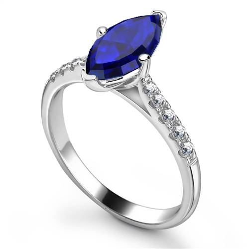 Marquise Blue Sapphire & Diamond Halo Ring W