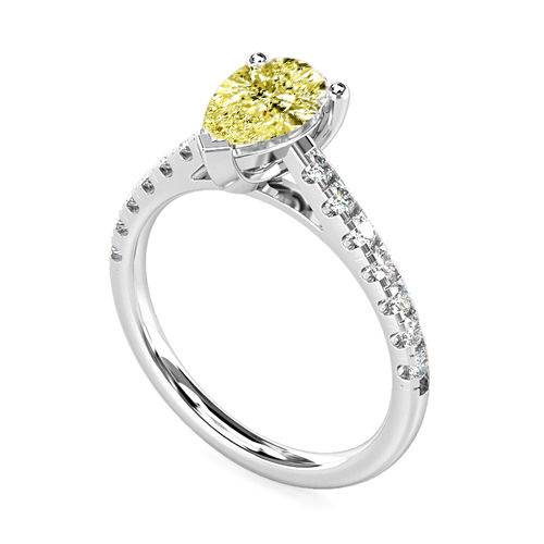 Fancy Yellow Pear Diamond Shoulder Set Ring P
