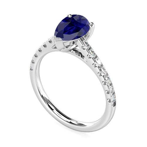 Fancy Blue Sapphire Pear Diamond Shoulder Set Ring P
