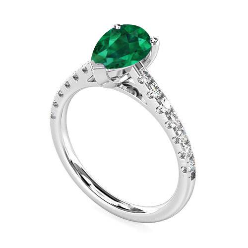 Fancy Emerald Green Pear Diamond Shoulder Set Ring P