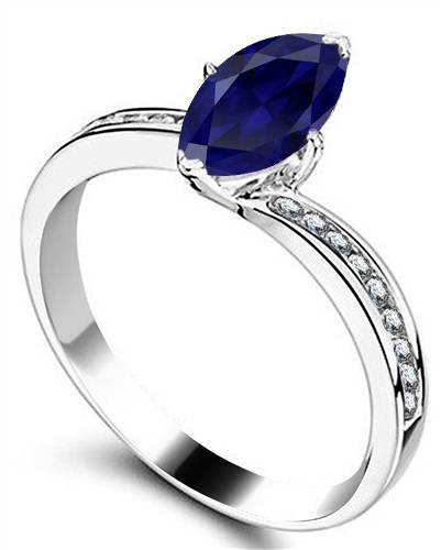 Fancy Blue Sapphire Marquise Diamond Shoulder Set Ring P