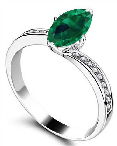 Fancy Emerald Green Marquise Diamond Shoulder Set Ring P