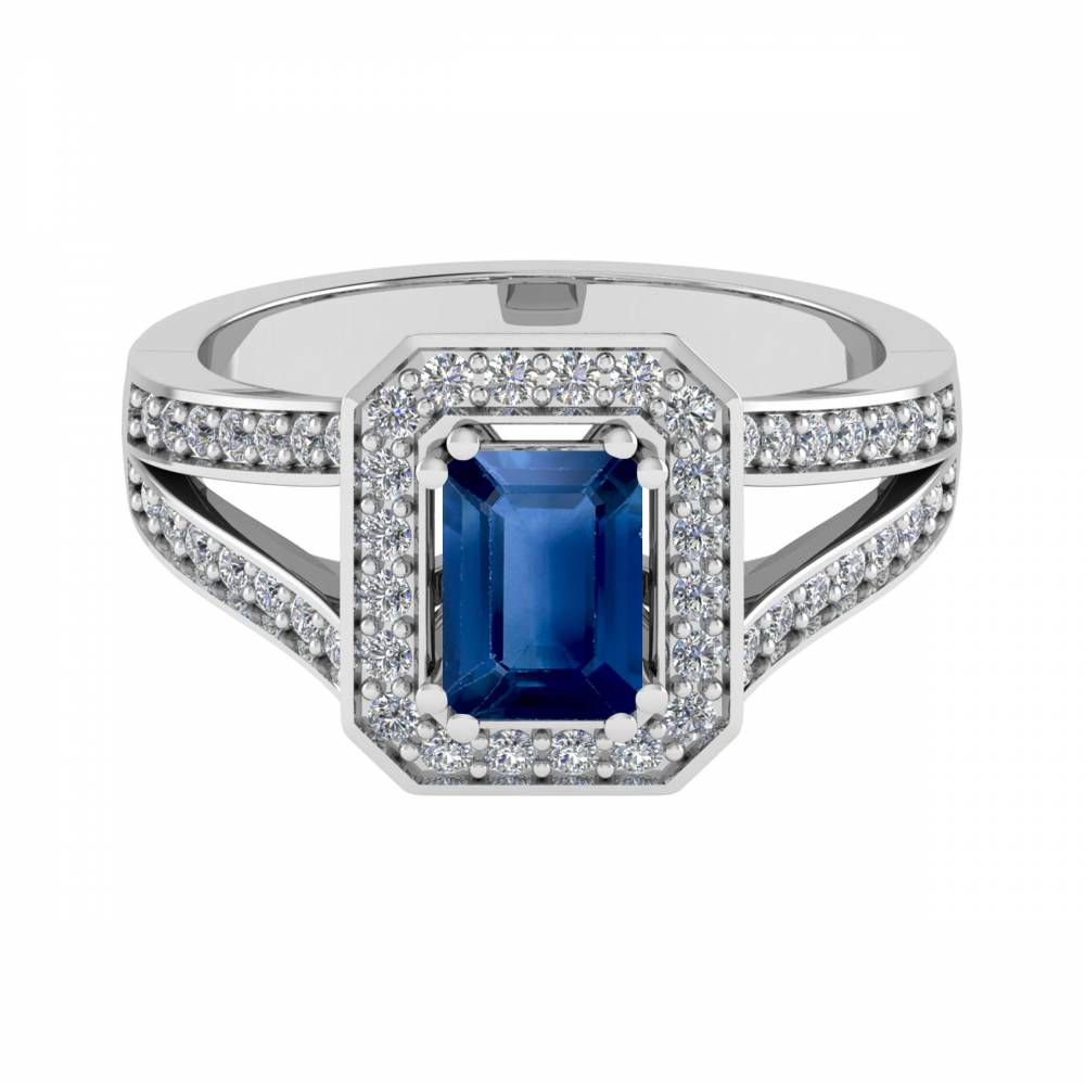 Blue Sapphire & Diamond Halo Shoulder Set Ring W