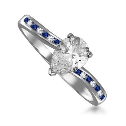 Blue Sapphire and Pear Diamond Engagement Ring W