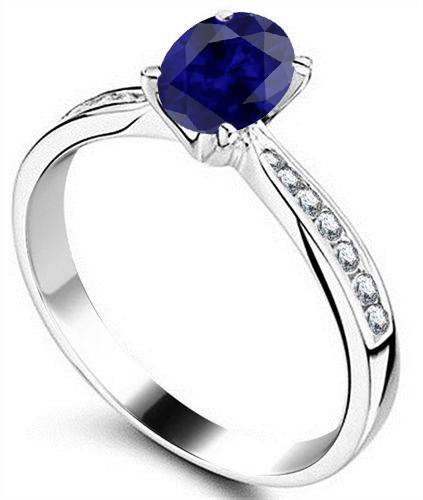 Fancy Blue Sapphire Oval Diamond Shoulder Set Ring P
