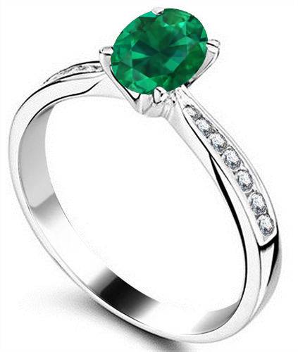 Fancy Emerald Green Oval Diamond Shoulder Set Ring P
