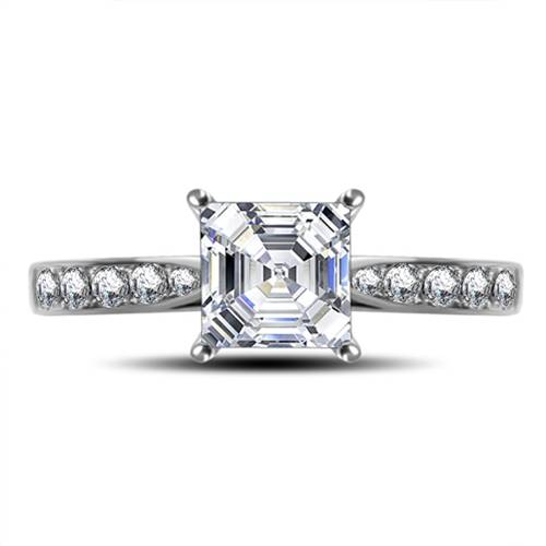 Asscher Diamond Shoulder Set Engagement Ring P