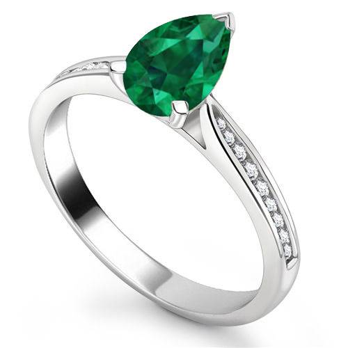 Fancy Emerald Green Pear Diamond Shoulder Set Ring P