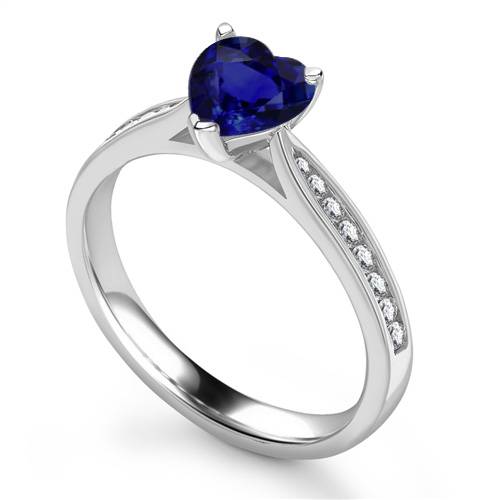 Fancy Blue Sapphire Heart Diamond Shoulder Set Ring P