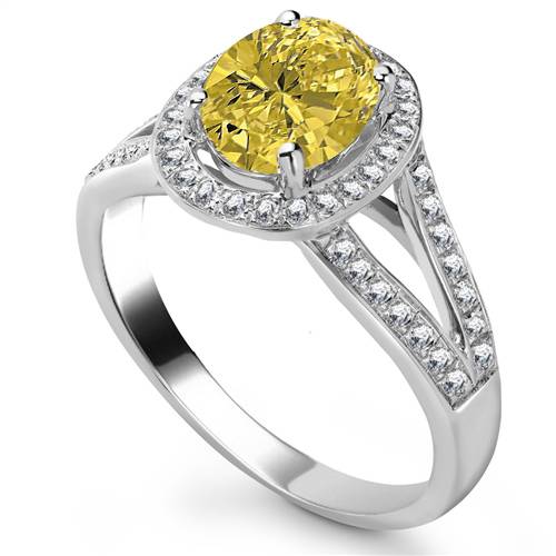 Fancy Yellow Oval Diamond Shoulder Set Halo Ring P