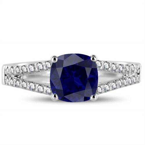 Fancy Blue Sapphire Cushion Diamond Shoulder Set Ring P