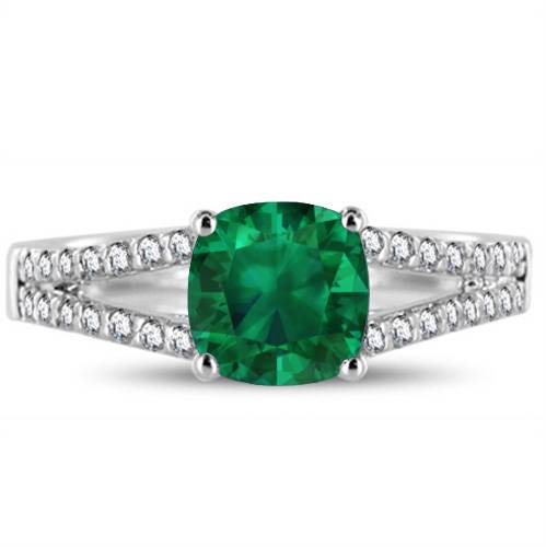 Fancy Emerald Green Cushion Diamond Shoulder Set Ring P