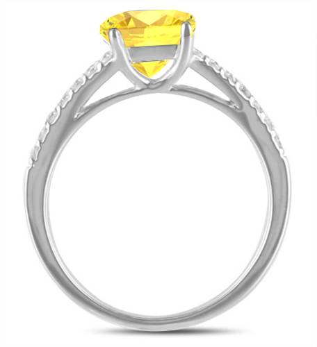 Fancy Yellow Cushion Diamond Halo Shoulder Set Ring W
