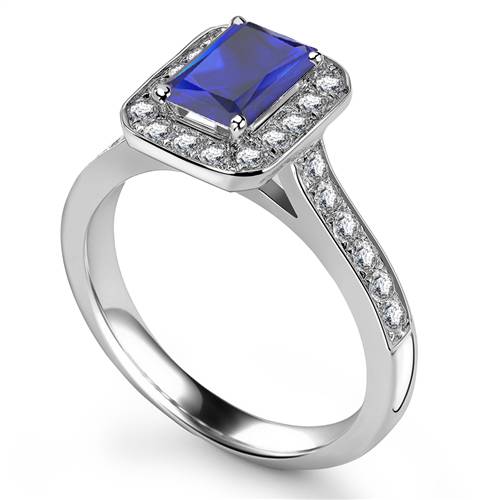 Radiant Blue Sapphire & Diamond Halo Ring P