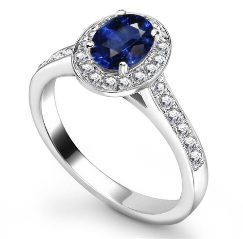 Oval Blue Sapphire & Diamond Halo Ring W