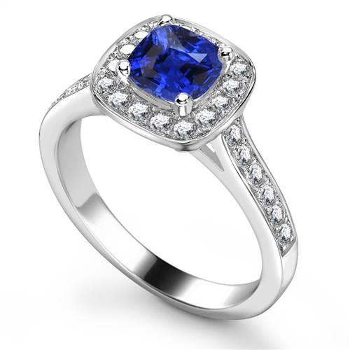 Blue Sapphire & Diamond Single Halo Shoulder Set Ring P