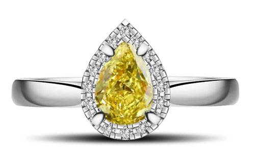 Fancy Yellow Pear Diamond Halo Ring P