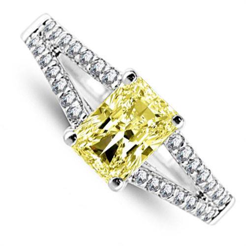 Fancy Yellow Radiant Diamond Shoulder Set Ring P
