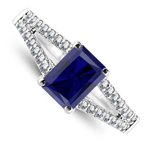 Fancy Blue Sapphire Radiant Diamond Shoulder Set Ring P
