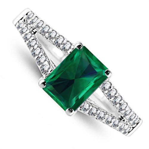 Emerald Radiant Shaped Diamond Shoulder Set Ring P
