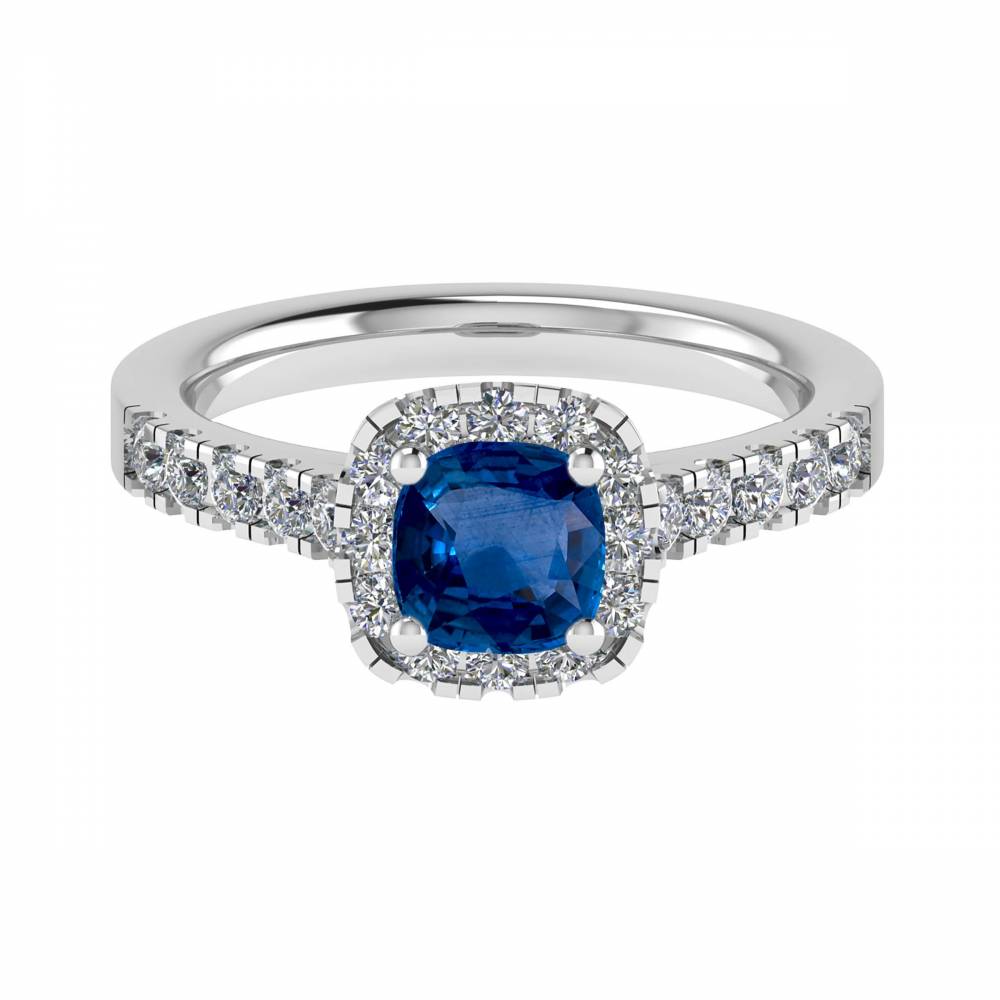 Cushion Blue Sapphire & Diamond Halo Ring W