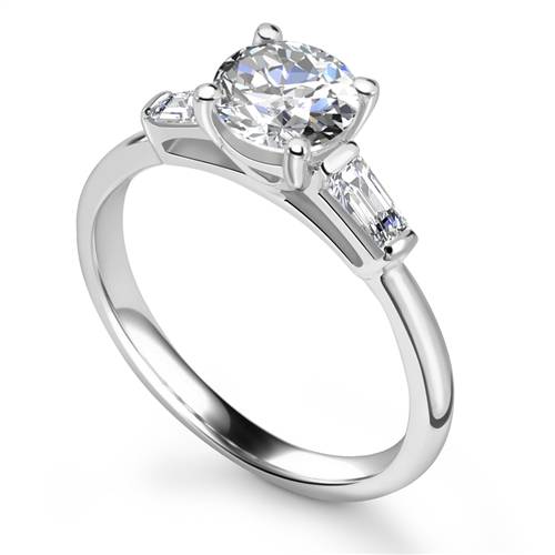 Stylish Round & Baguette Diamond Trilogy Ring W