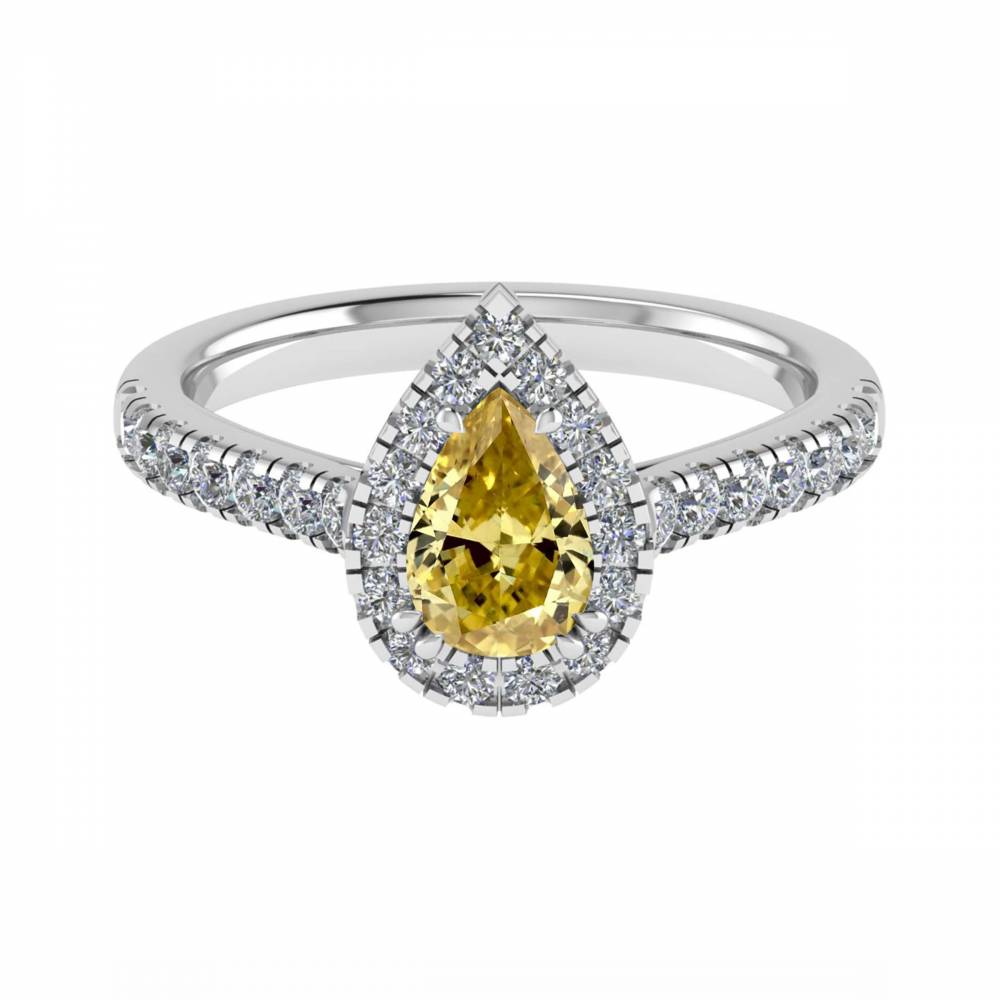 Fancy Yellow Pear Diamond Single Halo Shoulder Set Ring W
