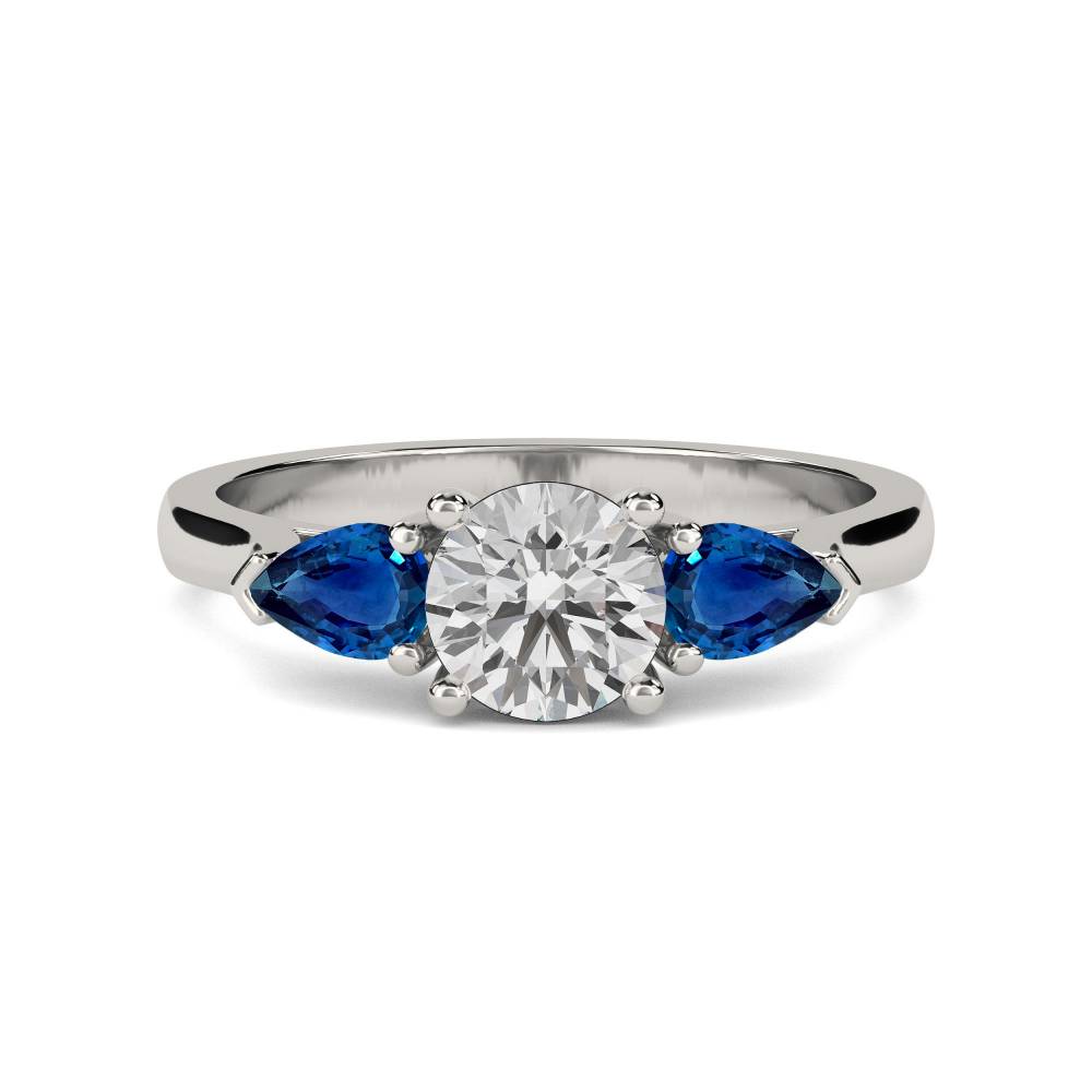 Round Diamond & Blue Sapphire Trilogy Ring P