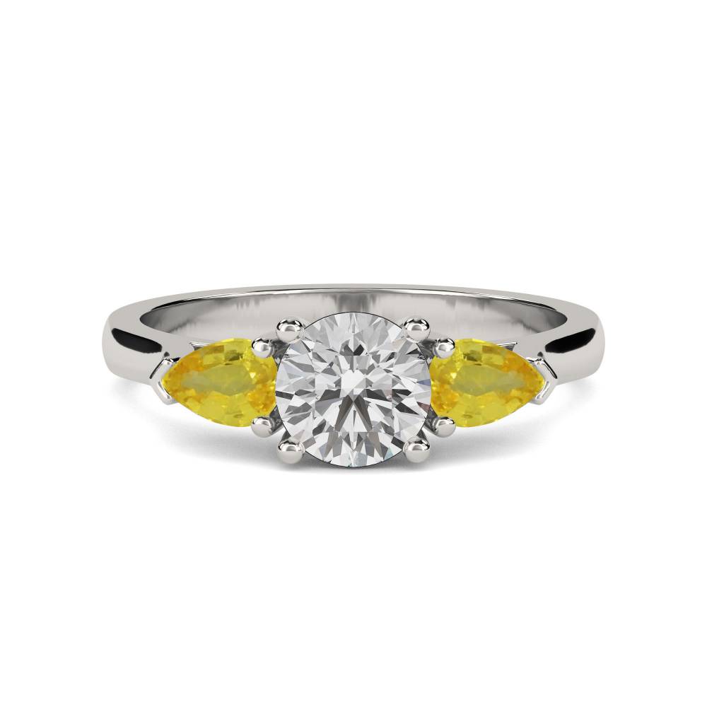 Round Diamond & Yellow Sapphire Ring P