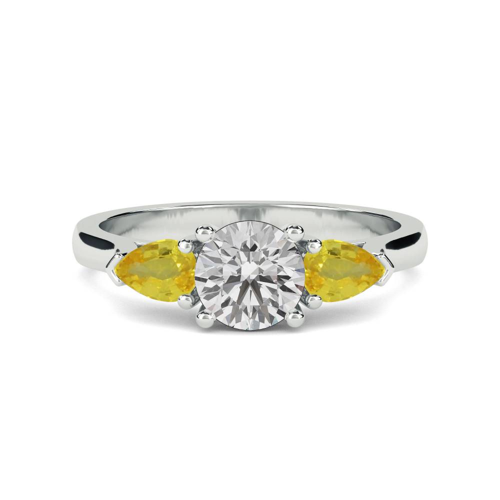 Round Diamond & Yellow Sapphire Ring W