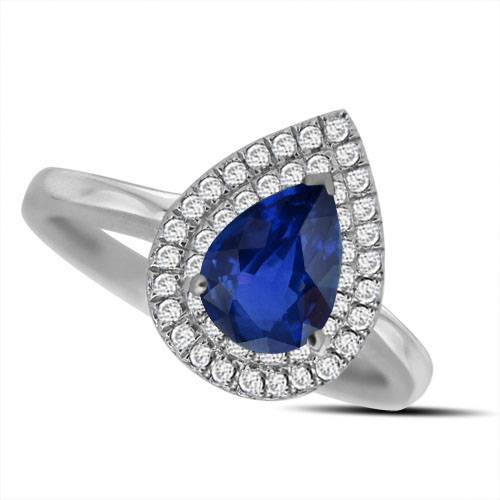 Pear Blue Sapphire & Diamond Halo Ring W