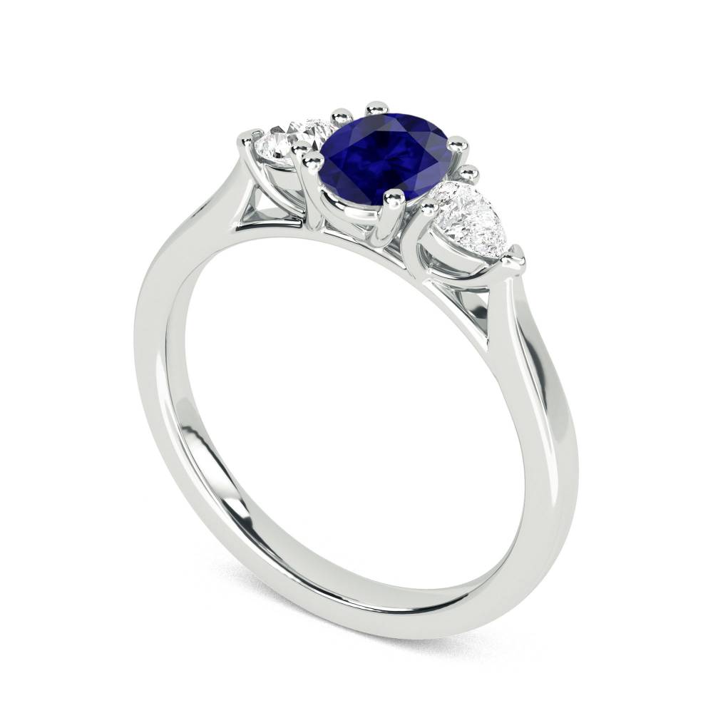 Blue Sapphire Oval Diamond Trilogy Ring P