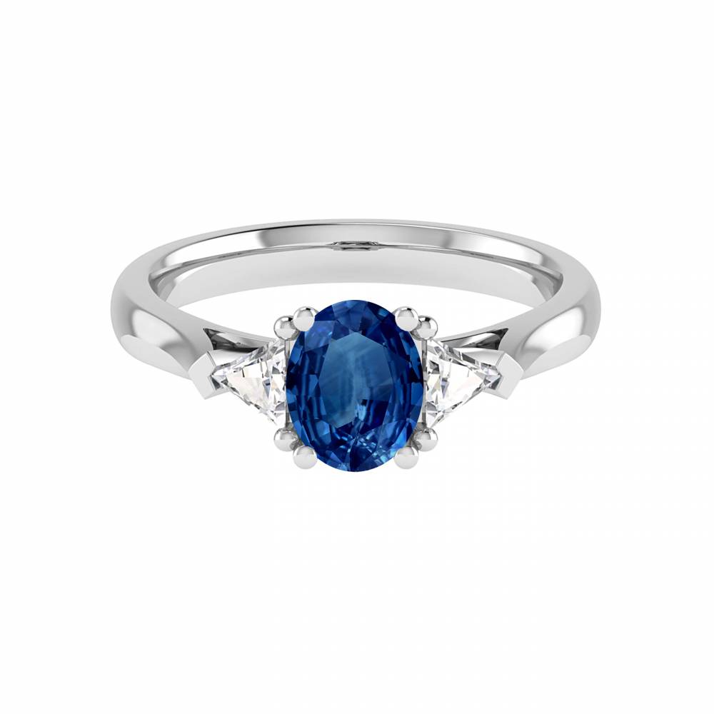 Blue Sapphire Oval & Trillian Diamond Trilogy Ring W