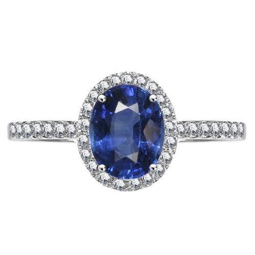 Oval Blue Sapphire & Diamond Halo Ring W