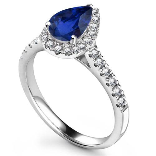 Pear Blue Sapphire & Diamond Halo Ring W