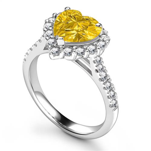 Yellow Heart Shaped Diamond Single Halo Shoulder Set Ring P